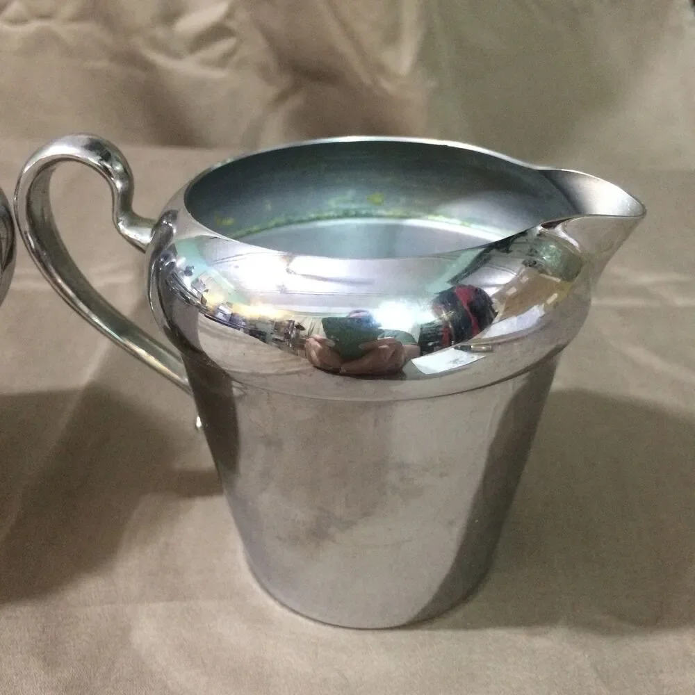 Vintage Chromium Sugar Creamer Set Silver Mfg Corp Art Deco Style Serving